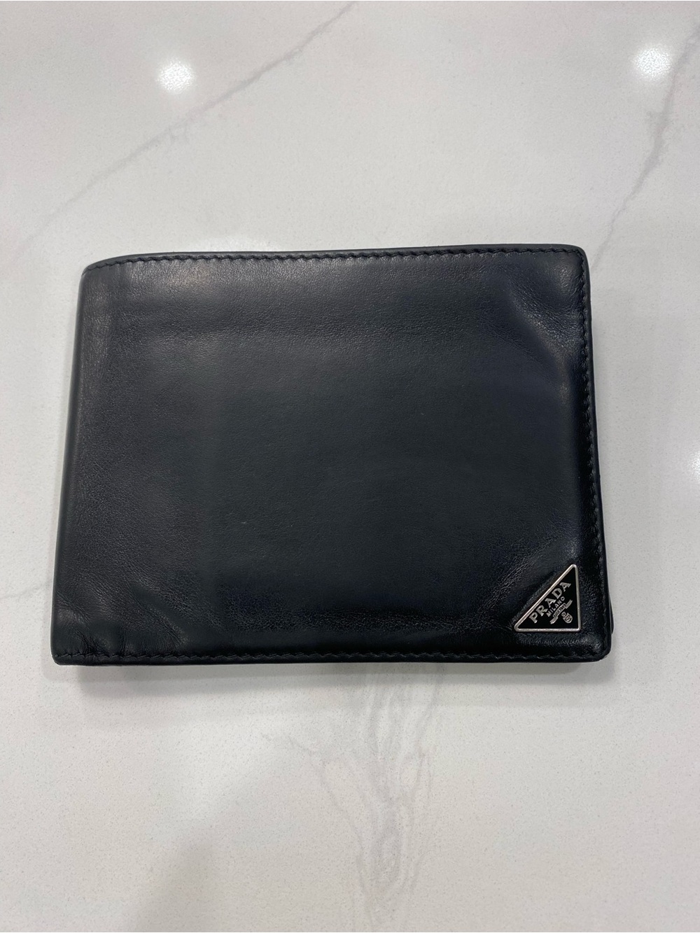 Authentic Prada Men's Black Smooth Leather Bifold Wallet with Coin Pocket